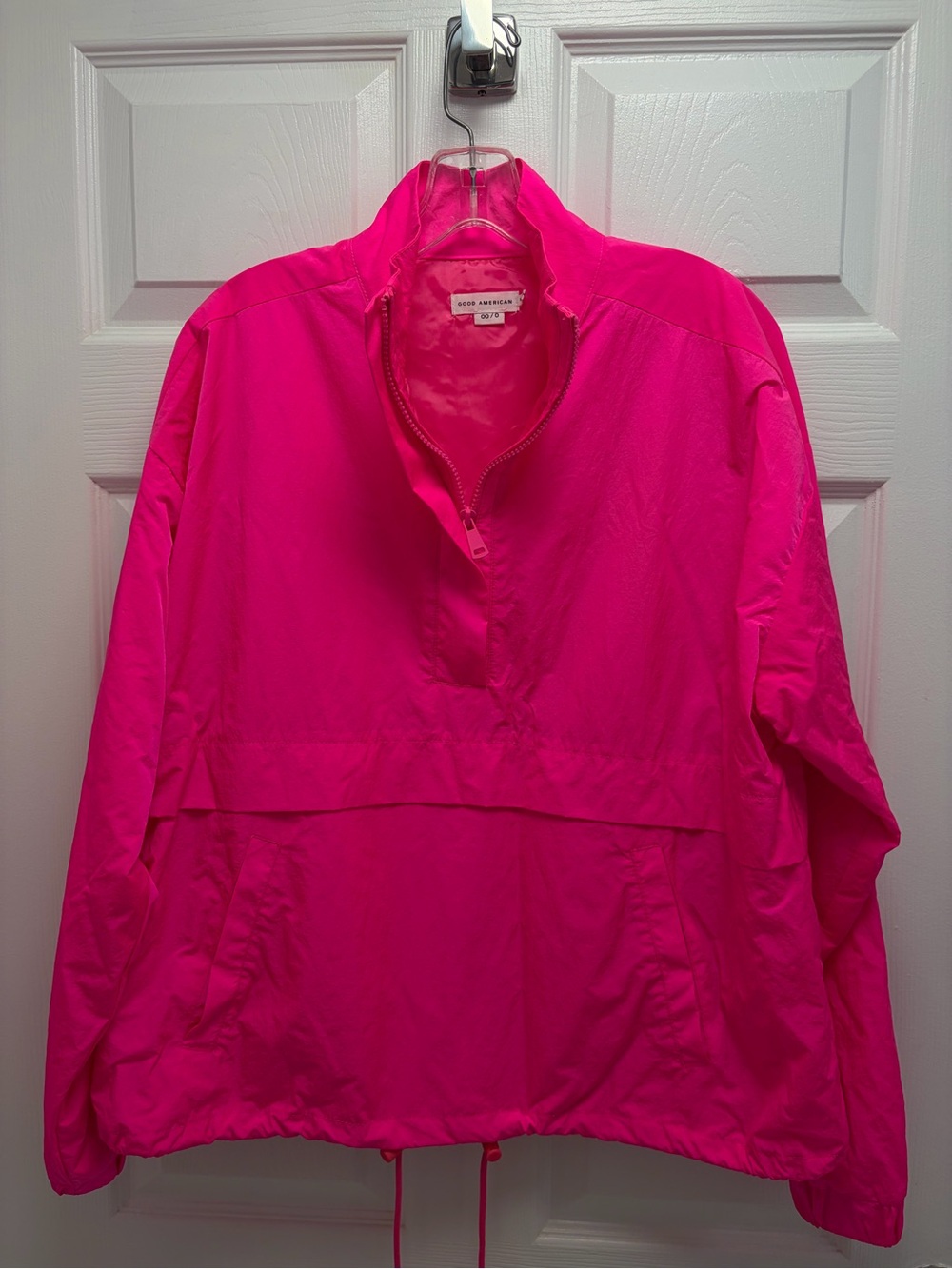 Good American Oversized Hot Pink Half-Zip Pullover Windbreaker